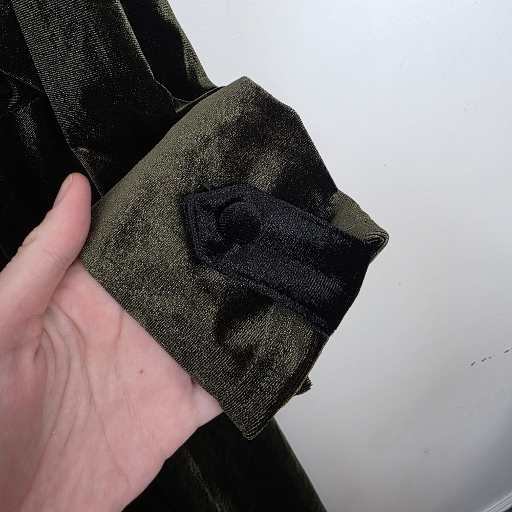 Unique Vintage Green Velvet Bow Devin 3/4 Sleeve Pin Up Swing Midi Dress XL - Picture 9 of 13